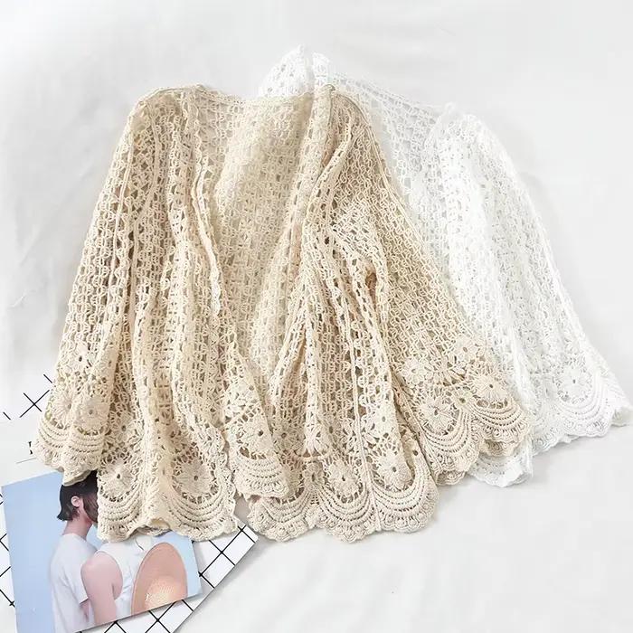 Cardigan en dentelle ouverte au crochet pour femme