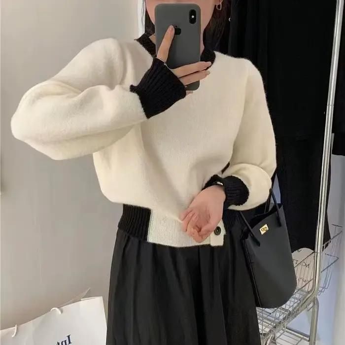 Pull en tricot polyester ample pour femmes automne hiver élégance décontractée confort style moderne ocassions spéciales