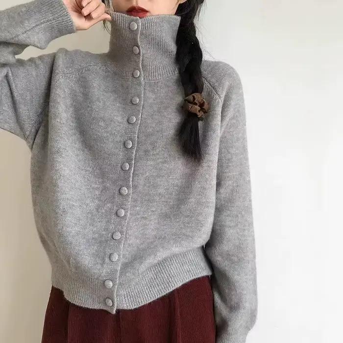 Cardigan tricoté à col haut pour femmes