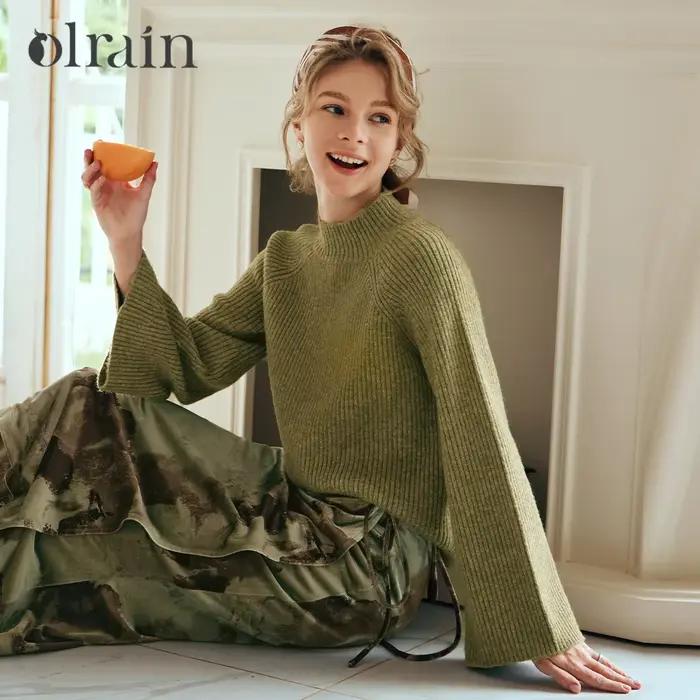 Pull en tricot vert olive OLrain pour femme
