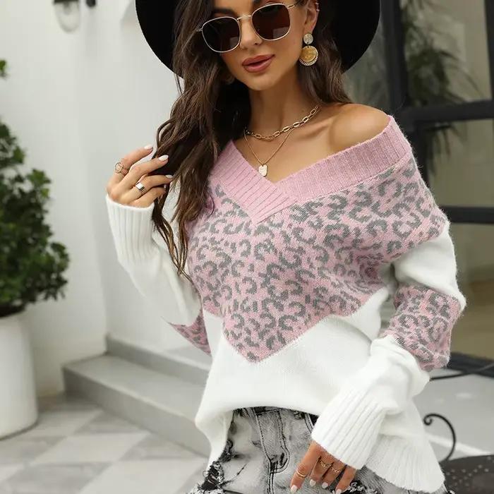 2025 nouveau pull tricoté ample à blocs de couleur pour femmes
