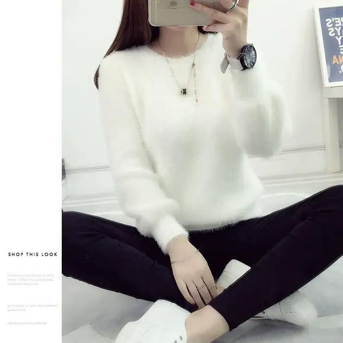 Pull en laine imitation vison pour femme