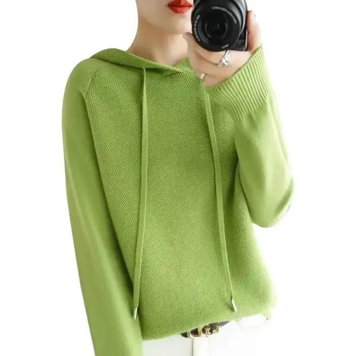 Pull à capuche femme automne hiver à manches longues chemise à fond chaud solide pulls décontractés hauts en tricot