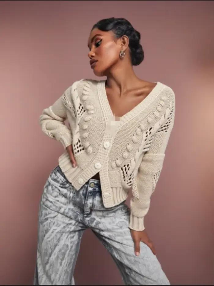 Cardigan tricoté ajouré au Crochet pour femmes