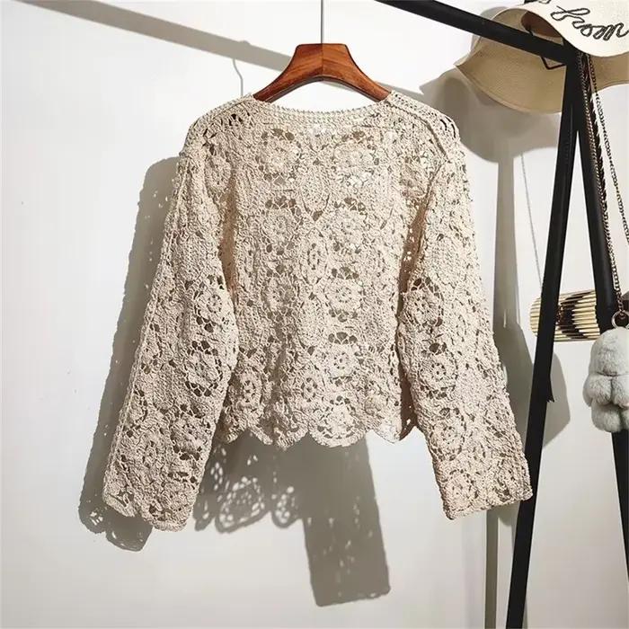 Cardigan en coton et dentelle pour femme