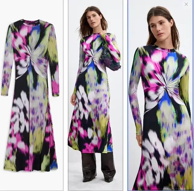 Nouveau pull tricoté asymétrique à col rond imprimé espagnol pour une commande originale d'exportation