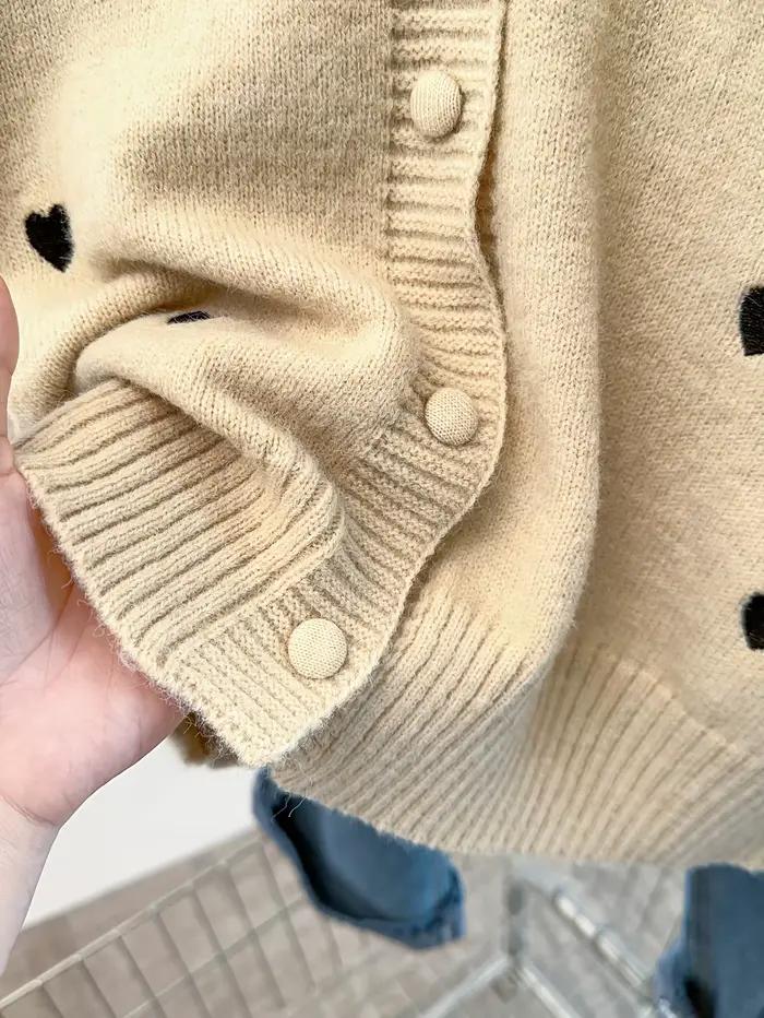 Cardigan pour femme avec broderie en forme de cœur pull en tricot boutonné sur le devant manteau décontracté et élégant pour l'automne et l'hiver