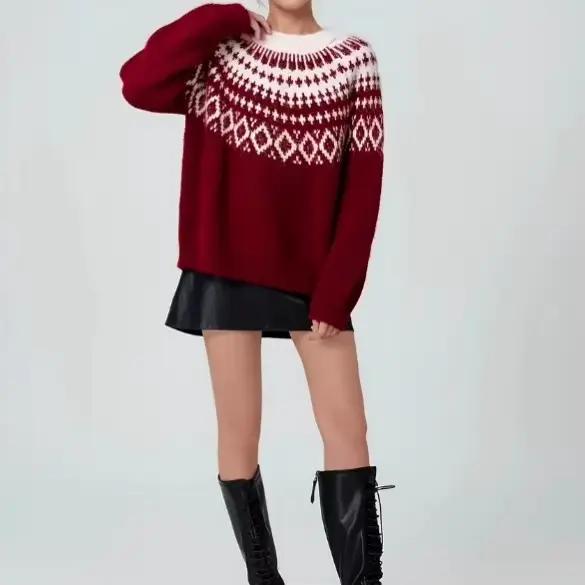 Red Fair Isle – pull de noël en Jacquard pour femmes
