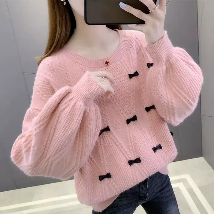 Coquette rose femme pull basique offre spéciale hiver lumière 2025 nouveaux vêtements en tricot automne col rond chandails tricotés pour les femmes