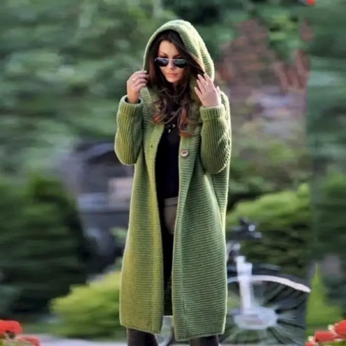 Cardigan en polyester ample pour femme avec col à capuche pour l'automne et l'hiver occassions spéciales et tenues décontractées