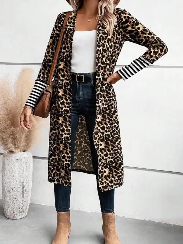 Cardigan long imprimé léopard pour femme