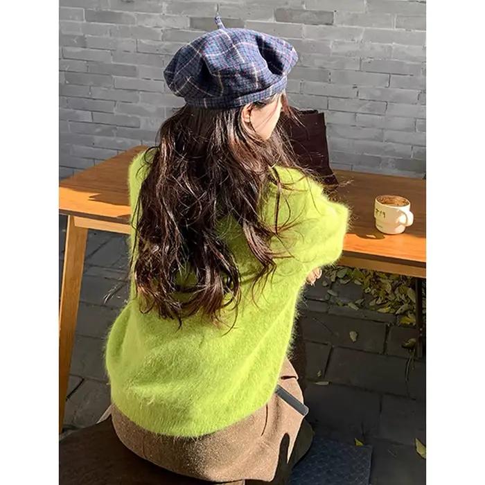 YIBASHU femmes vert confortable tricot Cardigan pull américain Vintage manches longues cachemire