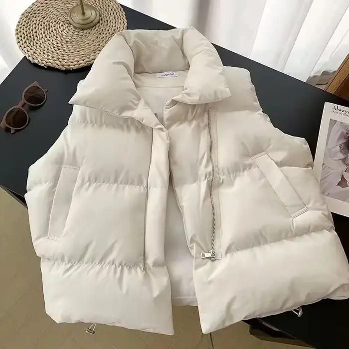 Gilet décontracté épaissi chaud pour femmes, polyester doublé en coton, col rabattu, fermeture éclair, pour automne hiver, vêtements d'extérieur polyvalents