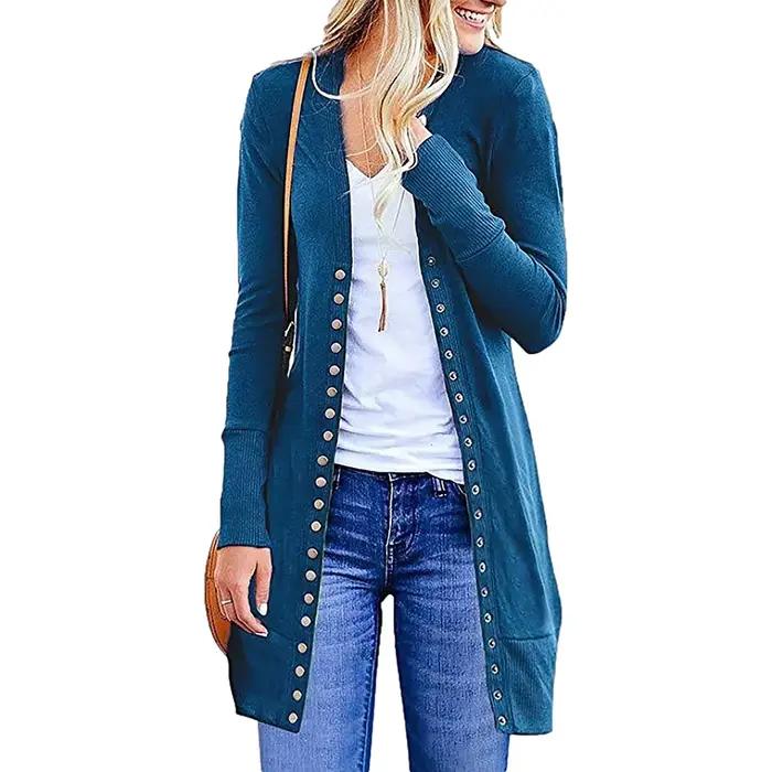 Cardigan en polyester tricoté ample et ajusté style européen et américain pour femmes, vêtement extérieur décontracté et polyvalent à manches longues pour toutes les saisons et les occasions quotidiennes