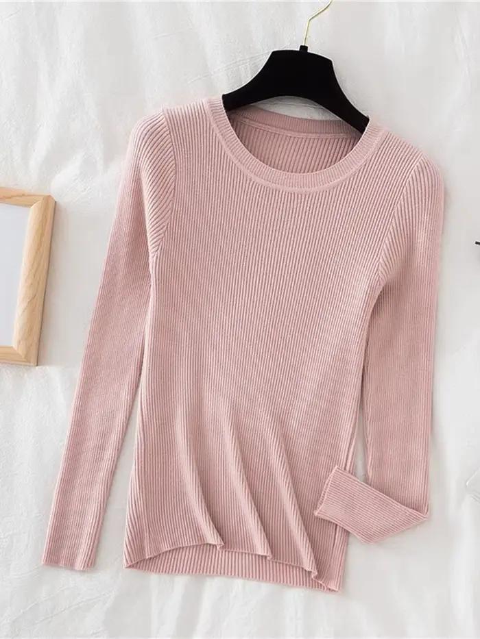 Nouveau Pull Femme 2026 Automne Hiver Manches Longues Col Rond Basique Tendance Élastique Tricoté Uni