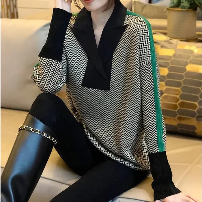 Pull femme rayé 2025 tendance mode luxe Crochet hauts chandails pour femmes automne