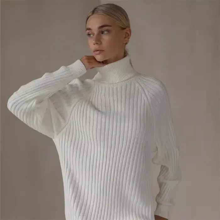 Robe pull épaisse à manches longues et col haut pour femme