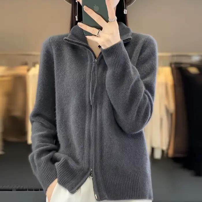 Cardigan tricoté à fermeture éclair pour femme