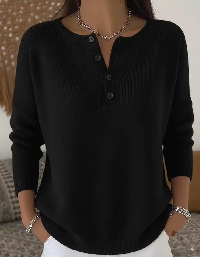 Pull en laine à boutons et col en v pour femme