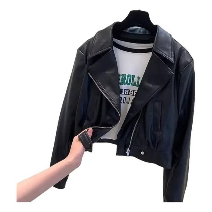 Veste en cuir marron pour femme