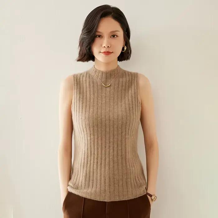 Pull tricoté sans manches en cachemire pour femme