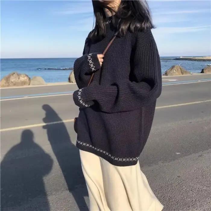 Pull rétro à manches longues pour femme