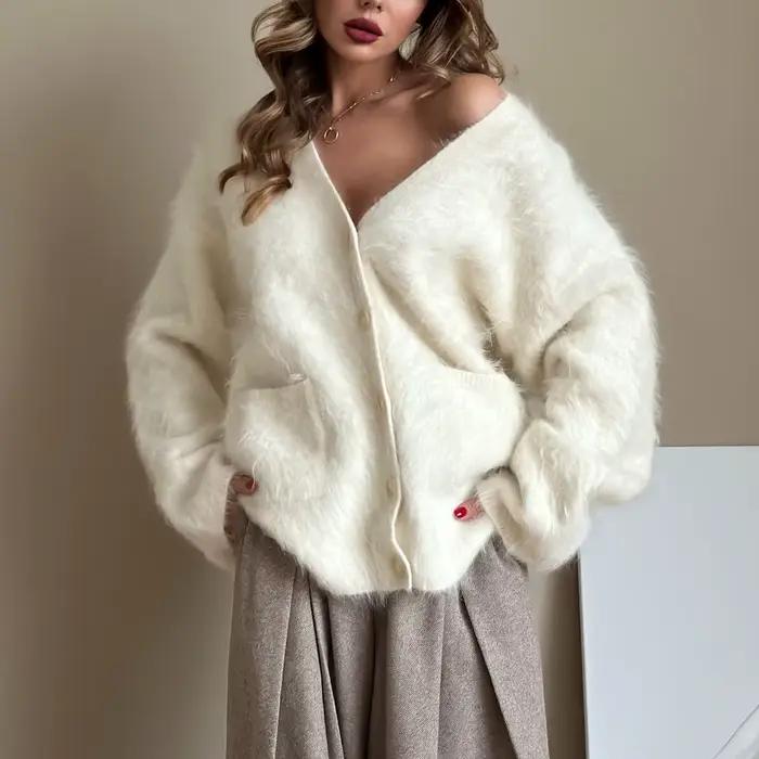 Cardigan à col hippocampe bleu ciel mode élégante pour femmes automne hiver bywindto
