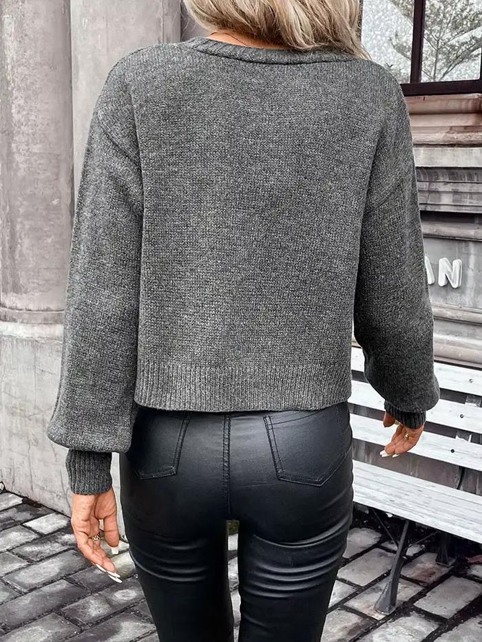 Cardigan court en tricot gris foncé à col en V pour femme avec boutons high street automne hiver confortable élégant polyvalent pour femmes occassions spéciales