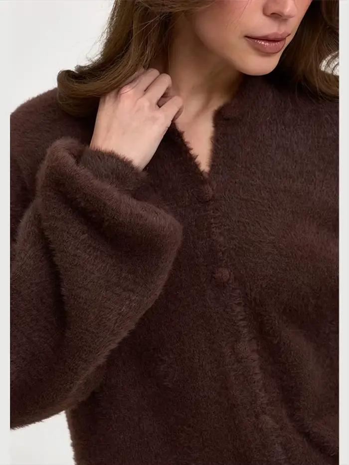 Cardigans en tricot à col rond boutonnés pour femmes