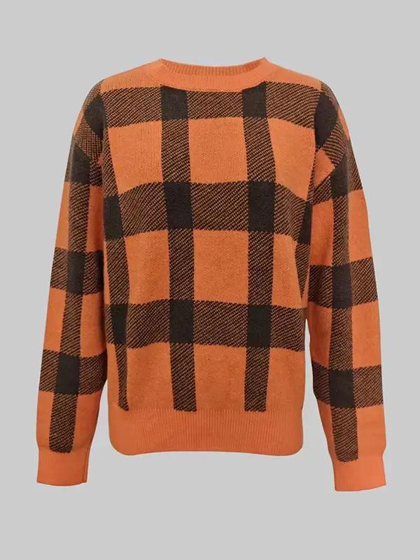 Modigirl femme contraste couleur chaud pull 2025 automne hiver manches longues Plaid col montant loisirs mode Vintage femmes hauts