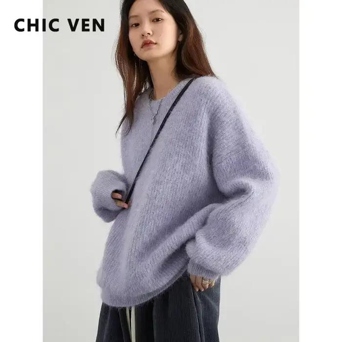 Pull à col rond Chic Ven en alpaga pour femmes, ample, décontracté, printemps-automne-hiver, cadeau parfait