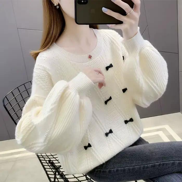 Coquette rose femme pull basique offre spéciale hiver lumière 2025 nouveaux vêtements en tricot automne col rond chandails tricotés pour les femmes