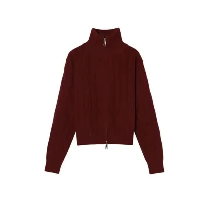 Double fermeture éclair col haut pâte frite torsions pull Cardigan femmes automne et hiver