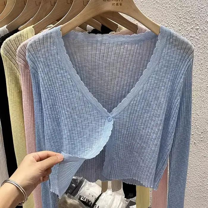 Cardigan court pastel pour femmes, veste tricotée légère, tenue basique pour adolescentes printemps été