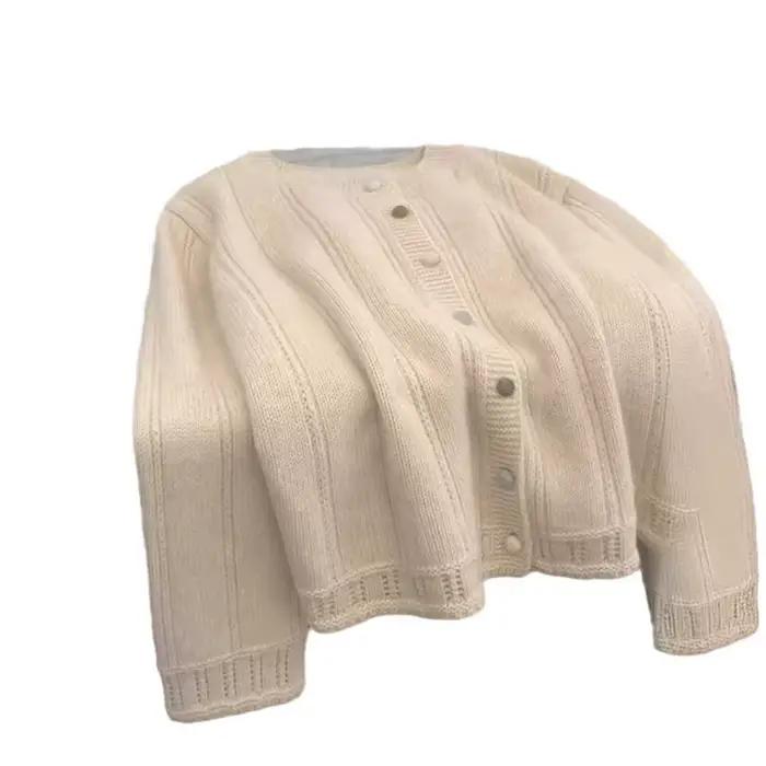 Femmes tricoté pull torsadé creux automne hiver Chic ample à manches longues Cardigan hauts Vintage solide