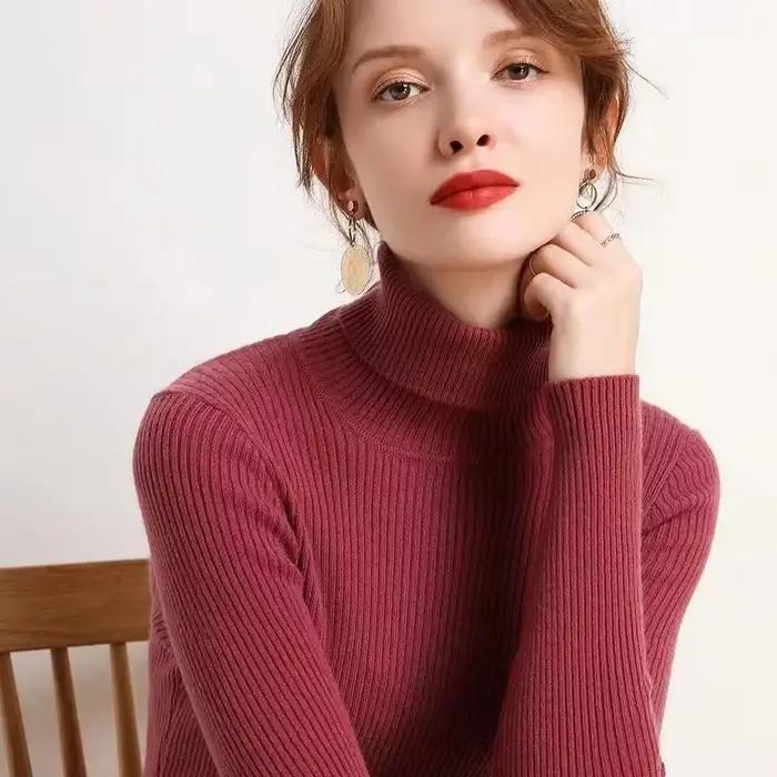 Pull Col Roulé Femme 2026 – Nouvelle Collection Automne Hiver – Style Coréen Slim – Chandail Tricoté
