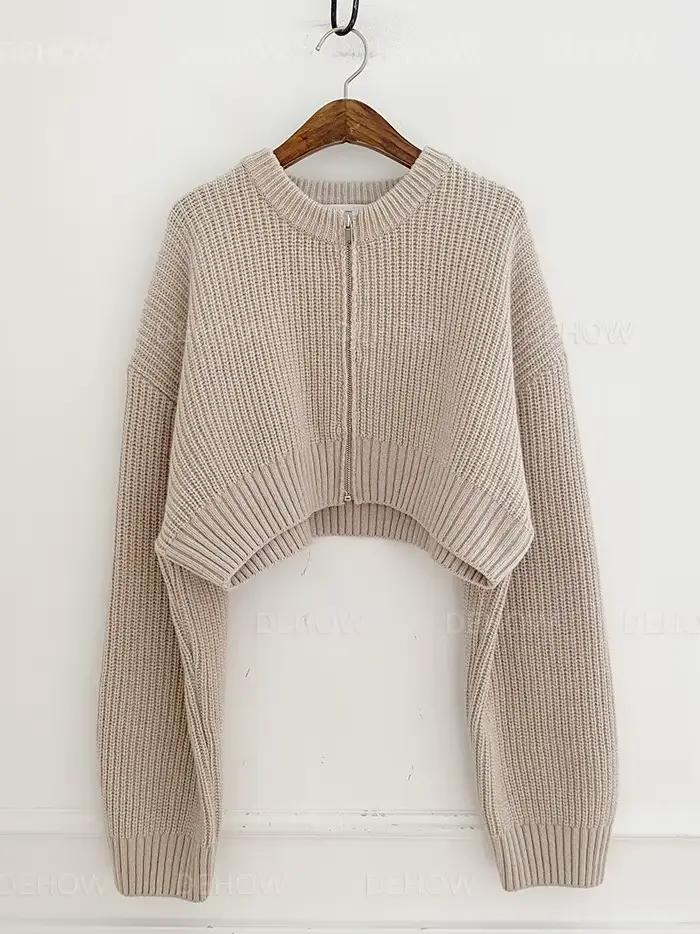 Cardigan en tricot à fermeture éclair pour femme