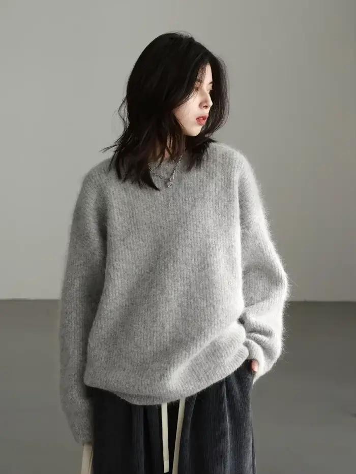 Pull à col rond Chic Ven en alpaga pour femmes, ample, décontracté, printemps-automne-hiver, cadeau parfait