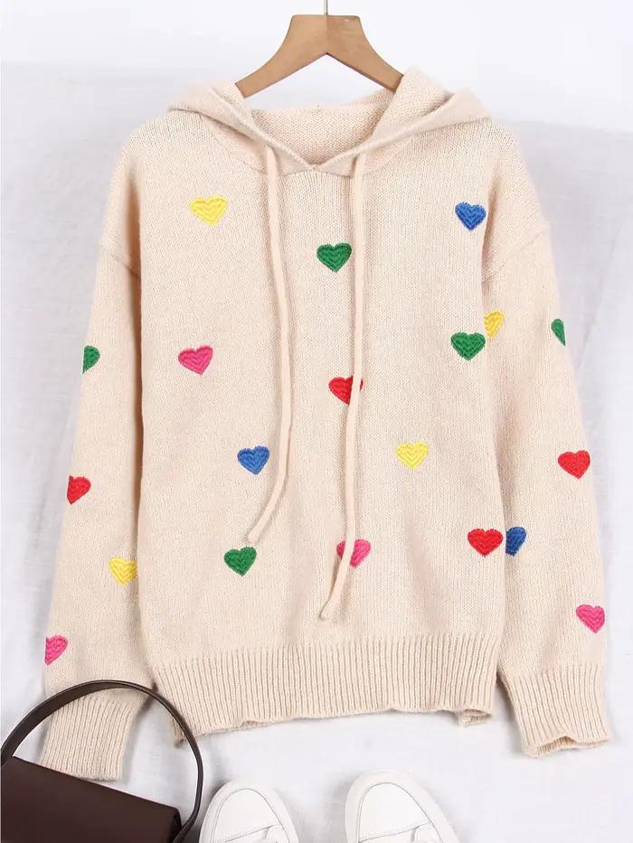 Pull tricoté à capuche et manches longues pour femme