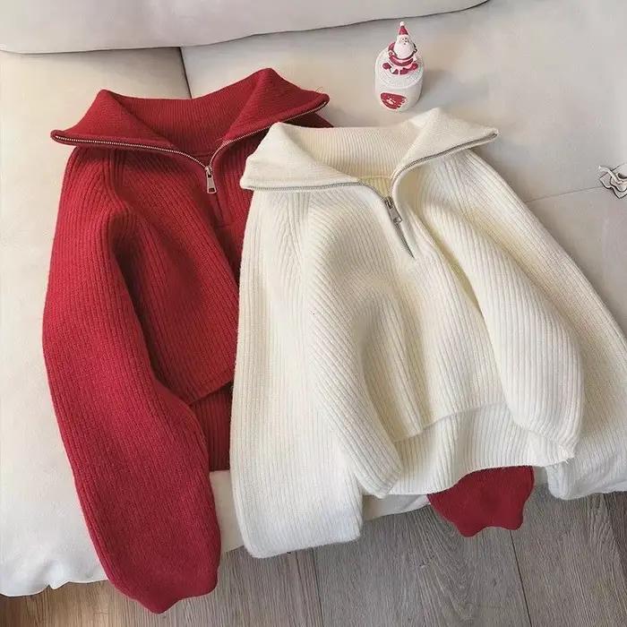 Pull à col demi-fermeture éclair pour femme