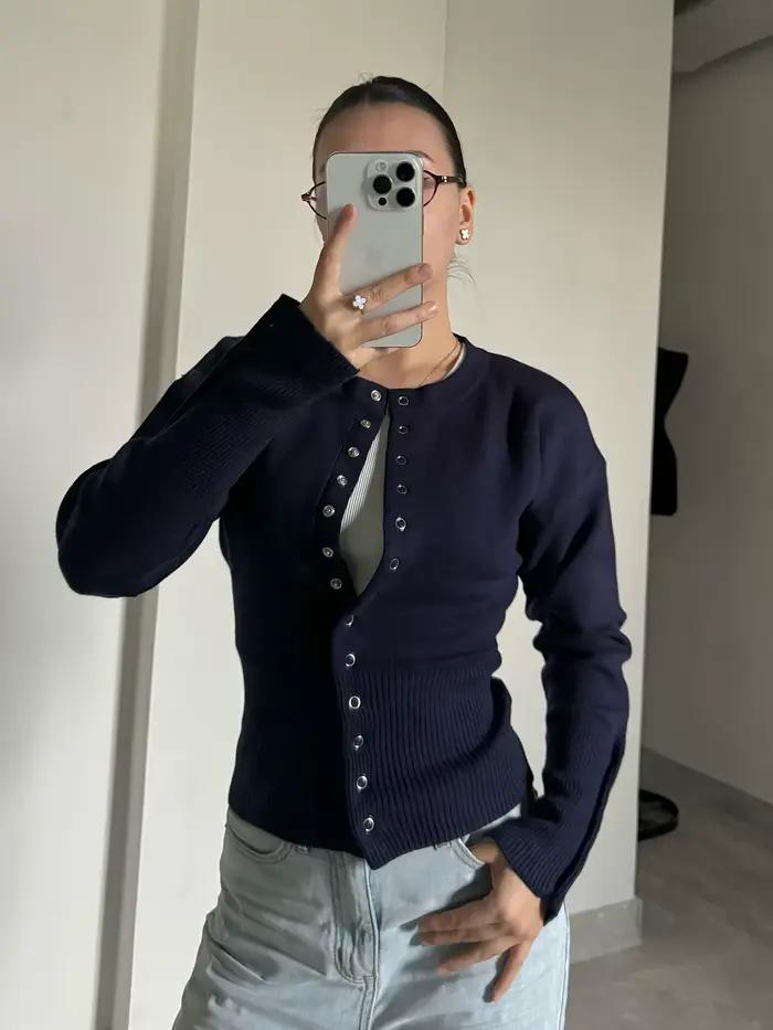 Cardigan ajusté tricoté pour femme élégant à manches longues hauts pull tricots haut