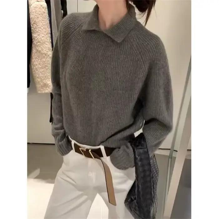 Pull polyvalent à petit revers exquis pour femmes