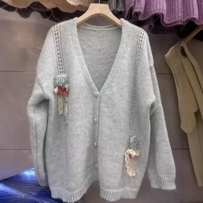 Pull français doux et polyvalent avec nœud rétro pour femmes