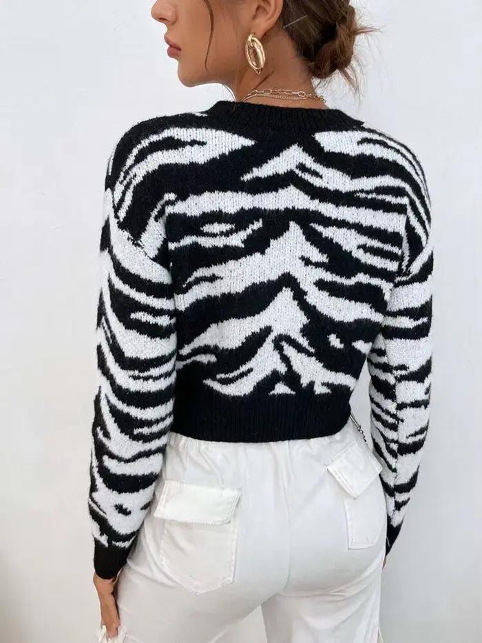 Pull court imprimé léopard pour femme