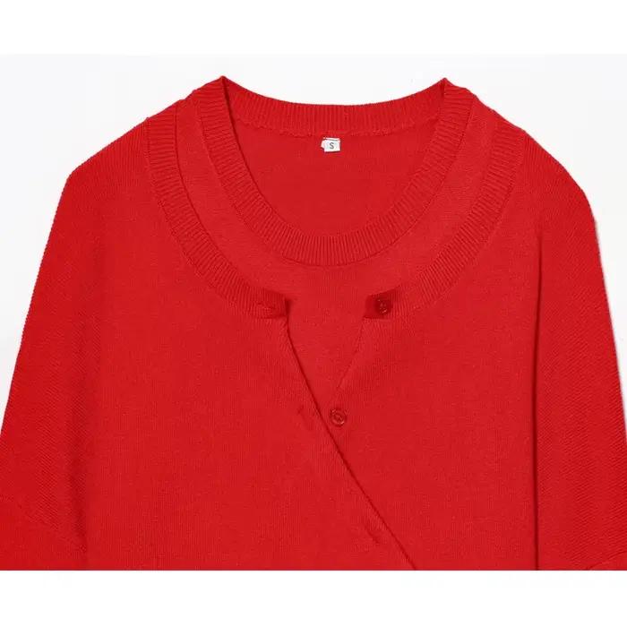 MUJER rouge Cardigan pulls femmes Double couche tricoté pull
