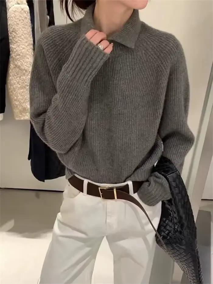 Pull polyvalent à petit revers exquis pour femmes