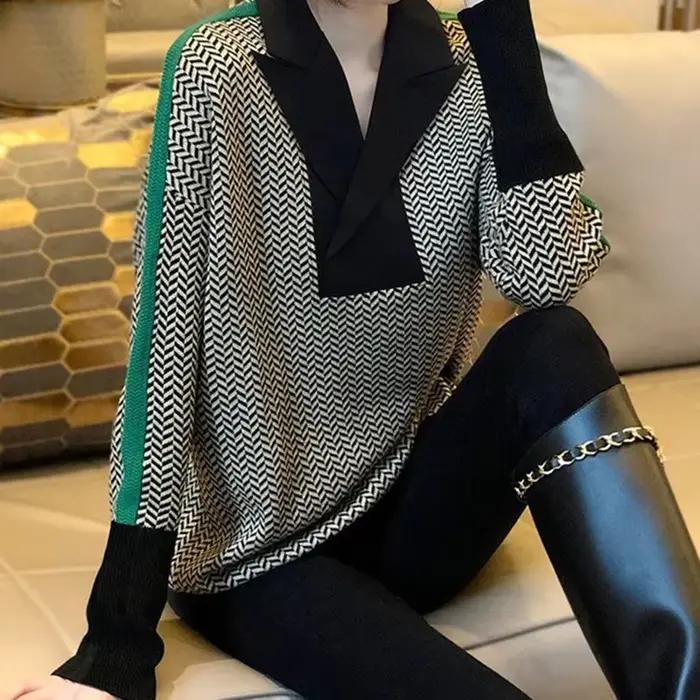 Pull femme rayé 2025 tendance mode luxe Crochet hauts chandails pour femmes automne