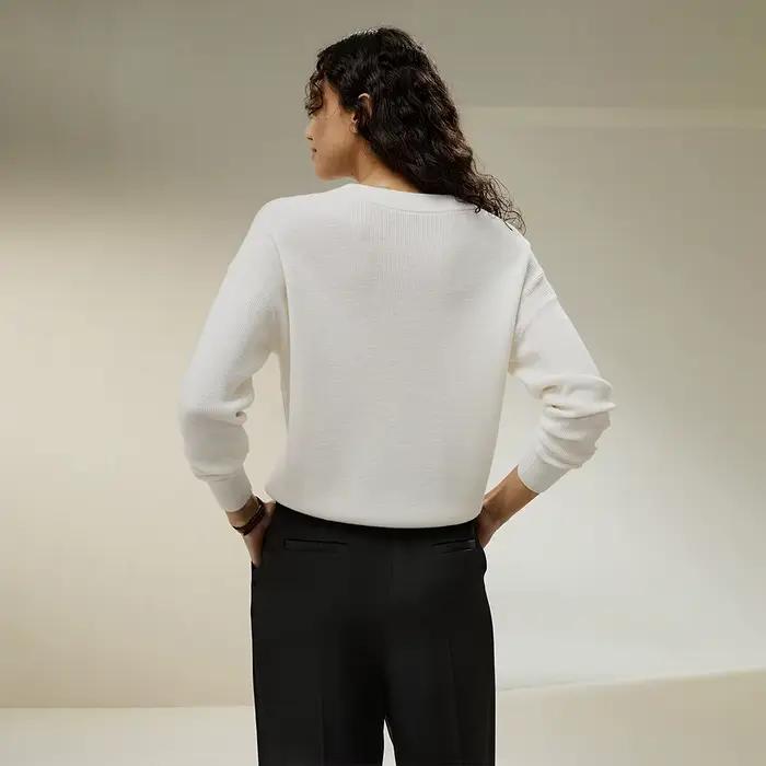 LILYSILK Pull ultra-fin en laine mérinos pour femme à col rond avec épaule tombante pour un usage quotidien