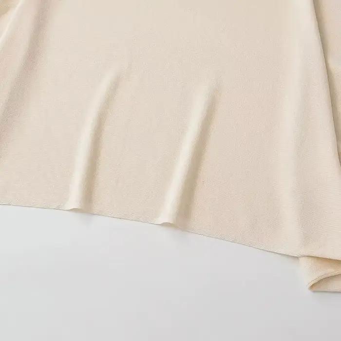 TFAFXY 2026 – Nouveau pull décontracté chic en maille unie beige à manches chauve-souris amples pour femme