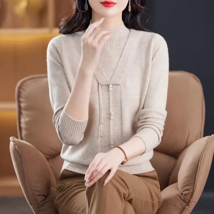 Pull tricoté à col mi-haut pour femme